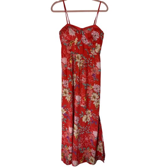 BOG Collective Red Floral Sweetheart Lightweight Side Slit Maxi Dress Size 10 - Picture 1 of 9